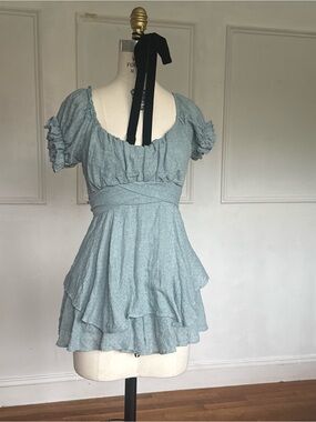 HYFVE Light Blue Ruffled Peplum Top